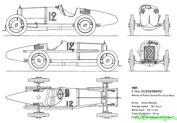 Duesenberg 3 Litre GP (1921) (Дьюсенберг 3 Литре ГП (1921)) - чертежи (рисунки) автомобиля